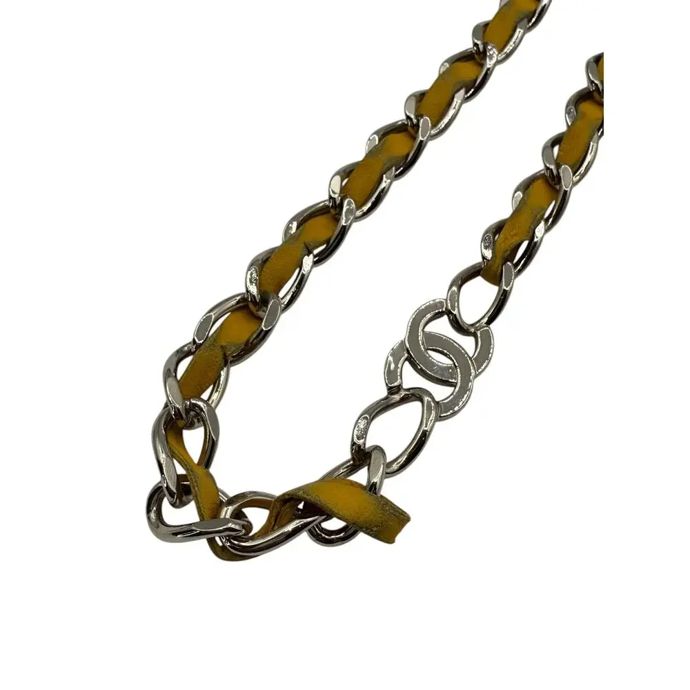 Chanel Yellow Lambskin Leather CC Silver Toned Hardware Chain Belt